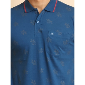 Generic Men's Casual Cotton Printed Polo Neck Half Sleeve T-Shirt (Blue)