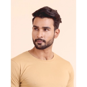 Generic Men's Casual Cotton Solid Round Neck Full Sleeve T-Shirt  (Beige)