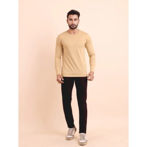 Generic Men's Casual Cotton Solid Round Neck Full Sleeve T-Shirt  (Beige)
