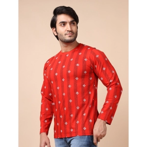 Generic Men's Casual Cotton Printed Round Neck Full Sleeve T-Shirt (Red)