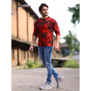 Generic Men's Casual Cotton Printed Round Neck Full Sleeve T-Shirt (Red)