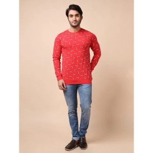 Generic Men's Casual Cotton Printed Round Neck Full Sleeve T-Shirt (Red)