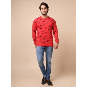 Generic Men's Casual Cotton Printed Round Neck Full Sleeve T-Shirt (Red)