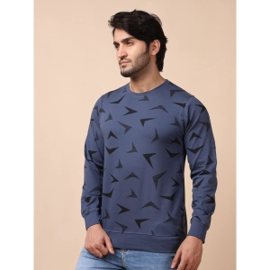 Generic Men's Casual Cotton Printed Round Neck Full Sleeve T-Shirt (Blue)