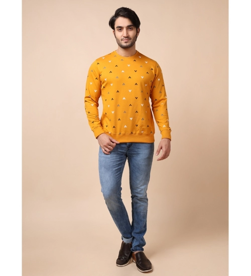 Men's Casual Cotton Printed Round Neck Full Sleeve Sweat T-Shirt (Mustard)