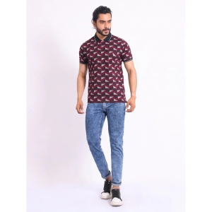 Generic Men's Casual Cotton Printed Polo Neck Half Sleeve T-Shirt (Magenta)