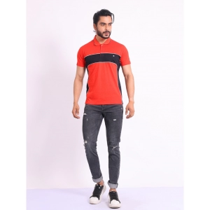 Generic Men's Casual Cotton Printed Polo Neck Half Sleeve T-Shirt (Red)