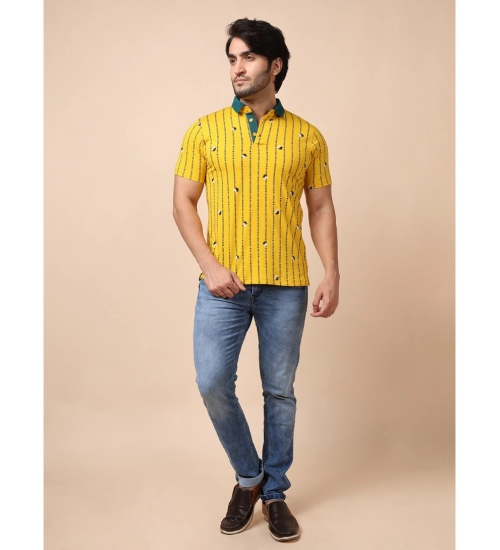 Men's Casual Cotton Printed Polo Neck Half Sleeve T-Shirt (Yellow)