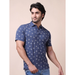Generic Men's Casual Cotton Printed Polo Neck Half Sleeve T-Shirt (Blue)