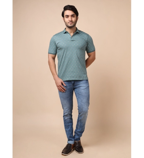 Men's Casual Cotton Printed Polo Neck Half Sleeve T-Shirt (Grey)