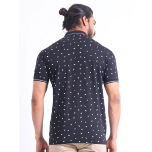 Generic Men's Casual Cotton Printed Polo Neck Half Sleeve T-Shirt (Black)