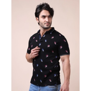 Generic Men's Casual Cotton Printed Polo Neck Half Sleeve T-Shirt (Black)