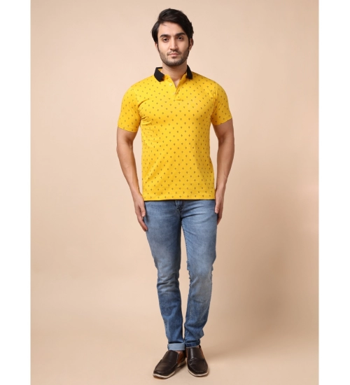 Men's Casual Cotton Printed Polo Neck Half Sleeve T-Shirt (Yellow)