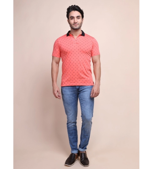 Men's Casual Cotton Printed Polo Neck Half Sleeve T-Shirt (Red)
