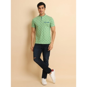 Generic Men's Casual Cotton Printed Mandarin Collar Half Sleeve T-Shirt (LightGreen)