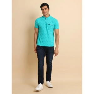 Generic Men's Casual Cotton Printed Mandarin Collar Half Sleeve T-Shirt (Seagreen)
