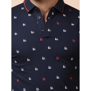 Generic Men's Casual Cotton Printed Polo Neck Half Sleeve T-Shirt (Navy)