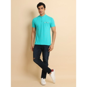 Generic Men's Casual Cotton Printed Mandarin Collar Half Sleeve T-Shirt (Seagreen)