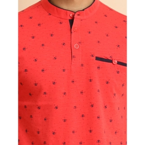 Generic Men's Casual Cotton Printed Mandarin Collar Half Sleeve T-Shirt (Red)