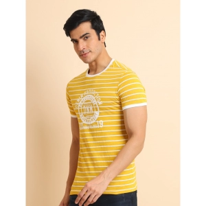 Generic Men's Casual Cotton Printed Round Neck Half Sleeve T-Shirt (Mustard)