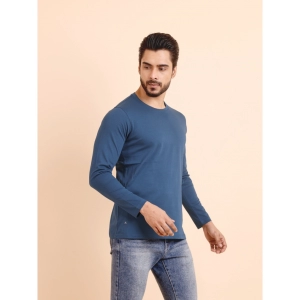 Generic Men's Casual Cotton Solid Round Neck Full Sleeve T-Shirt (Blue)