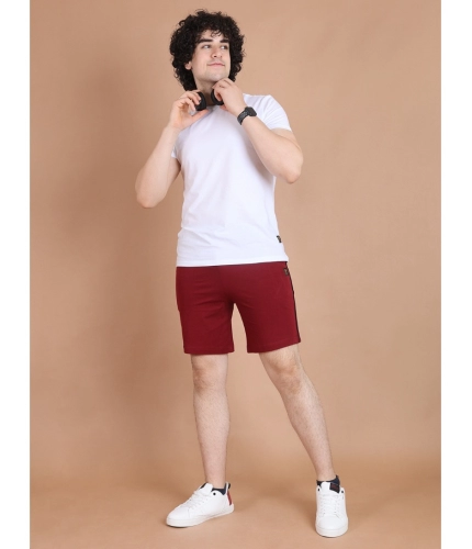 Men's Casual Cotton Striped Above knee Shorts (Maroon)