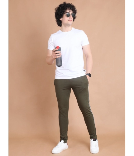 Men's Casual Cotton Striped Full Length Track Pant (olive)
