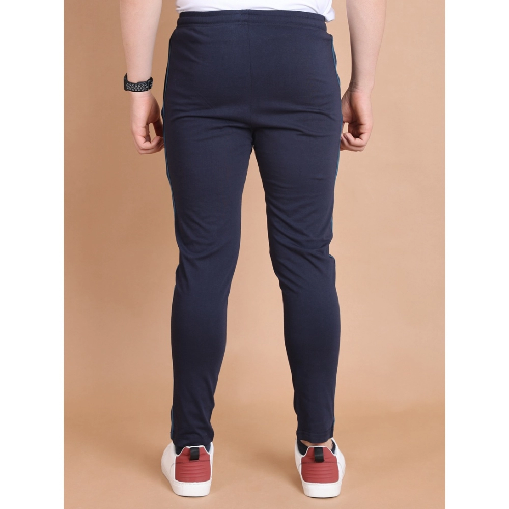 Men's Casual Cotton Striped Full Length Track Pant (Navy)