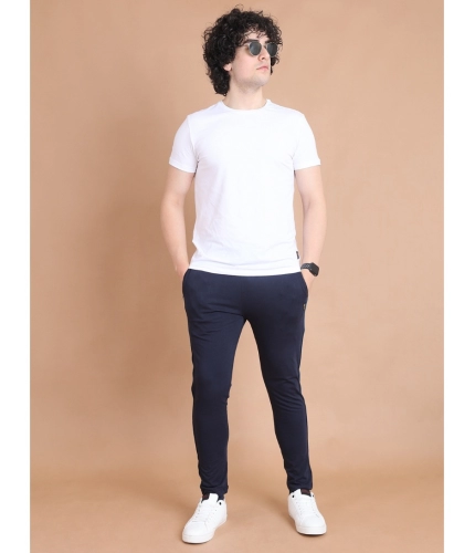 Men's Casual Cotton Striped Full Length Track Pant (Navy)