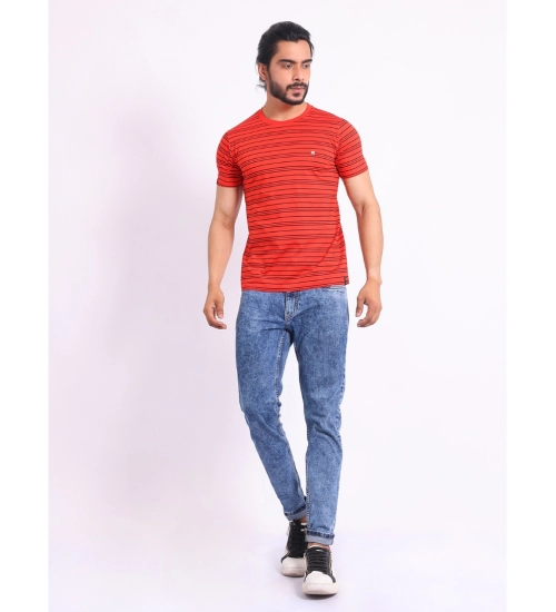 Men's Casual Cotton Printed Round Neck Half Sleeve T-Shirt (Red)