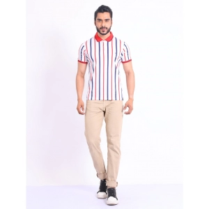 Generic Men's Casual Cotton Printed Polo Neck Half Sleeve T-Shirt (White)