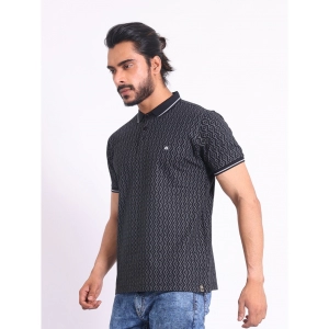 Generic Men's Casual Cotton Printed Polo Neck Half Sleeve T-Shirt (Black)