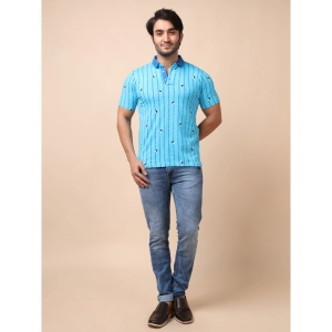 Generic Men's Casual Cotton Printed Polo Neck Half Sleeve T-Shirt (Skyblue)