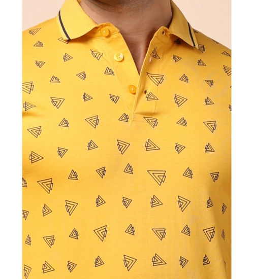 Men's Casual Cotton Printed Polo Neck Half Sleeve T-Shirt (Mustard)