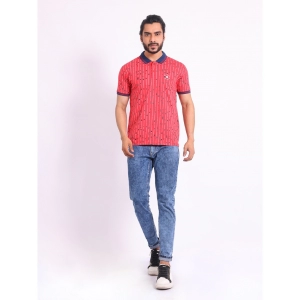 Generic Men's Casual Cotton Printed Polo Neck Half Sleeve T-Shirt (Red)