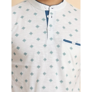Generic Men's Casual Cotton Printed Mandarin Collar Half Sleeve T-Shirt (Offwhite)