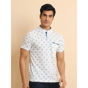 Generic Men's Casual Cotton Printed Mandarin Collar Half Sleeve T-Shirt (Offwhite)