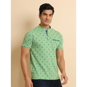 Generic Men's Casual Cotton Printed Mandarin Collar Half Sleeve T-Shirt (LightGreen)