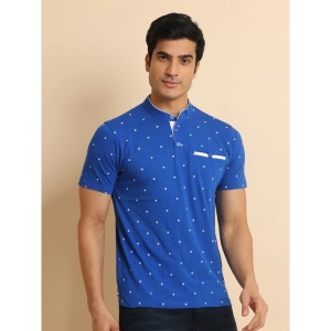 Generic Men's Casual Cotton Printed Mandarin Collar Half Sleeve T-Shirt (Blue)