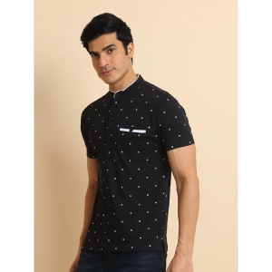 Generic Men's Casual Cotton Printed Mandarin Collar Half Sleeve T-Shirt (Black)