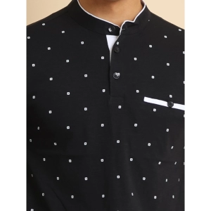 Generic Men's Casual Cotton Printed Mandarin Collar Half Sleeve T-Shirt (Black)
