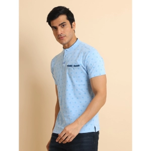 Generic Men's Casual Cotton Printed Mandarin Collar Half Sleeve T-Shirt (Skyblue)