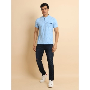 Generic Men's Casual Cotton Printed Mandarin Collar Half Sleeve T-Shirt (Skyblue)