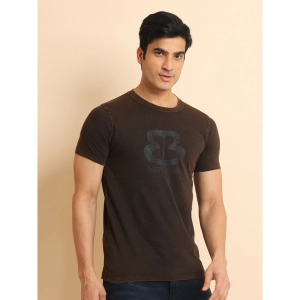 Generic Men's Casual Cotton Printed Round Neck Half Sleeve T-Shirt (Brown)