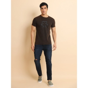 Generic Men's Casual Cotton Printed Round Neck Half Sleeve T-Shirt (Brown)