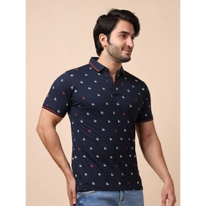 Generic Men's Casual Cotton Printed Polo Neck Half Sleeve T-Shirt (Navy)