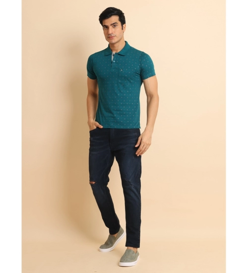Men's Casual Cotton Printed Polo Neck Half Sleeve T-Shirt (Green)