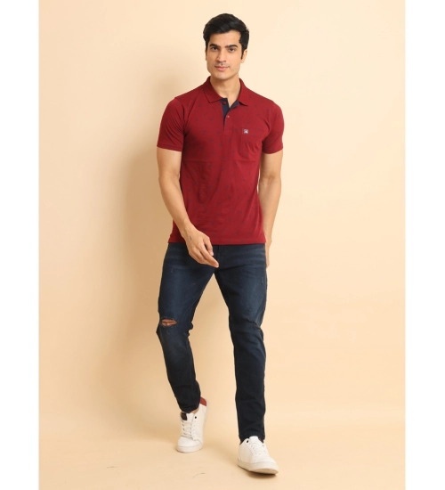 Men's Casual Cotton Printed Polo Neck Half Sleeve T-Shirt (Red)