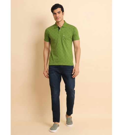 Men's Casual Cotton Printed Polo Neck Half Sleeve T-Shirt (Green)