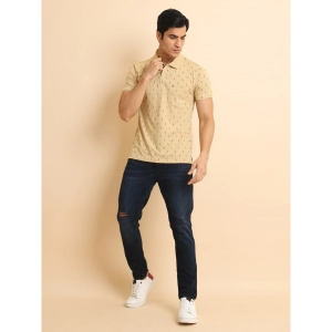Generic Men's Casual Cotton Printed Polo Neck Half Sleeve T-Shirt (Beige)